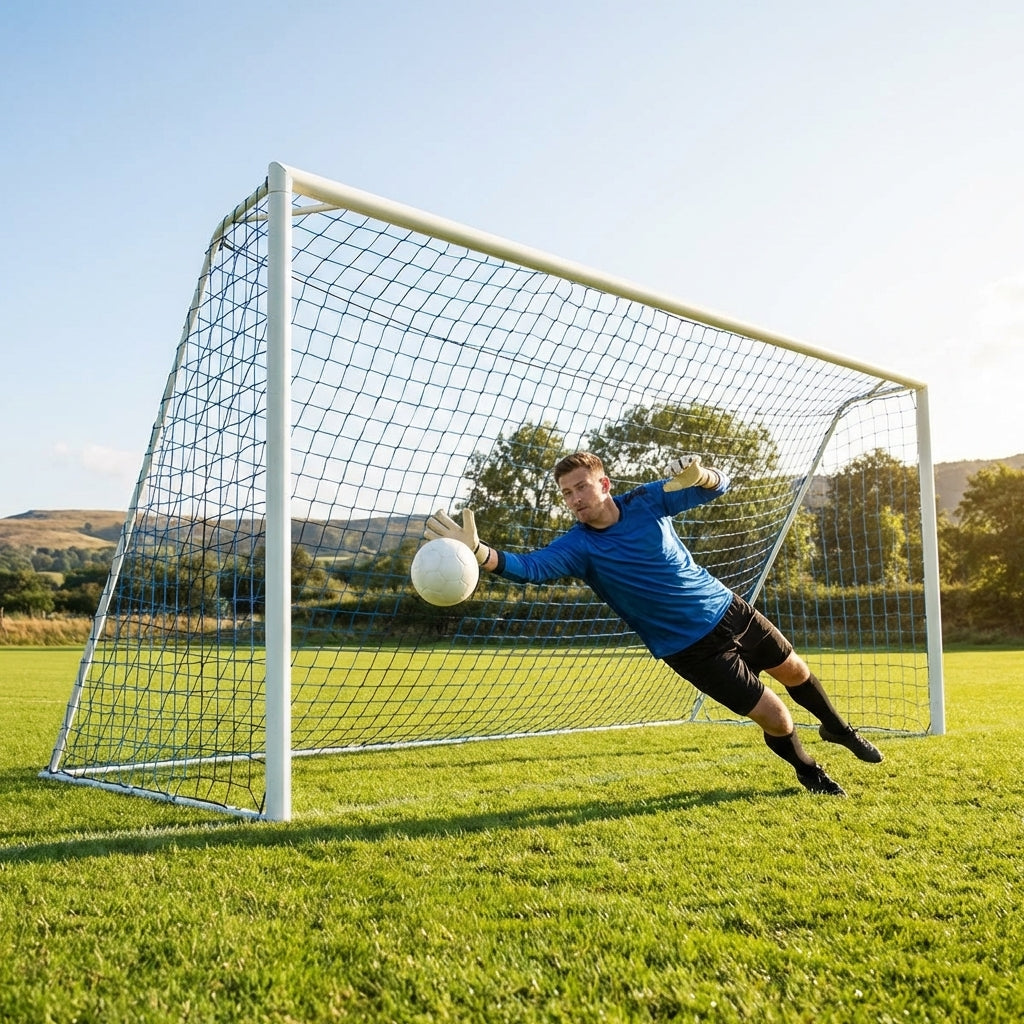 Football goal nets 24 x 8 ft, durable HDPE for clubs and schools