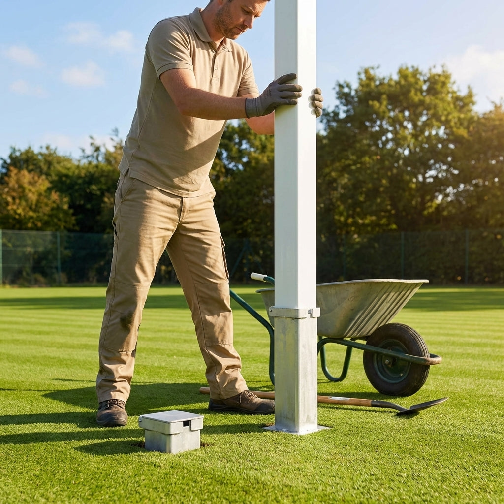 Steel tennis post ground sockets, available in round and square designs