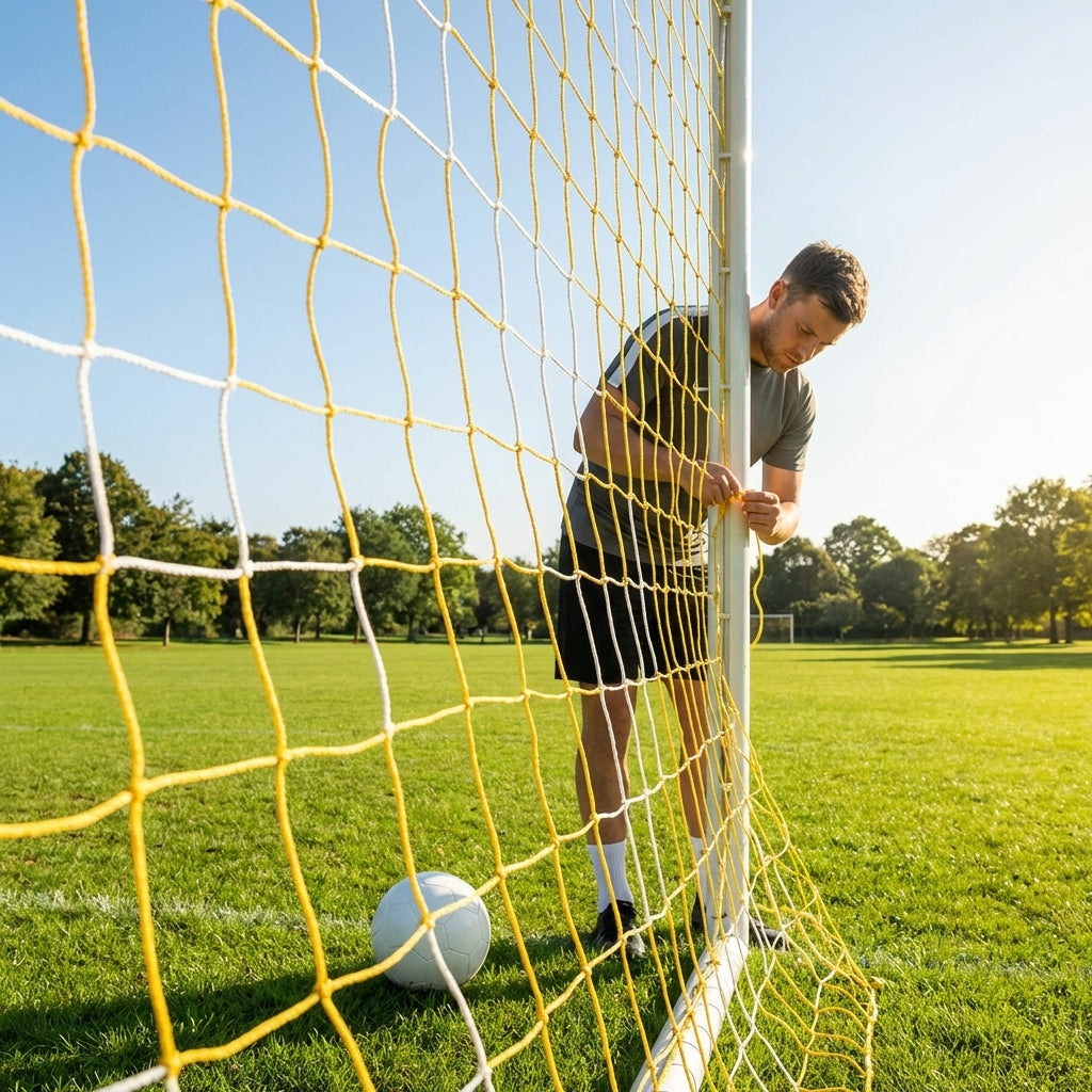 Football goal nets 24 x 8 ft, durable HDPE for clubs and schools