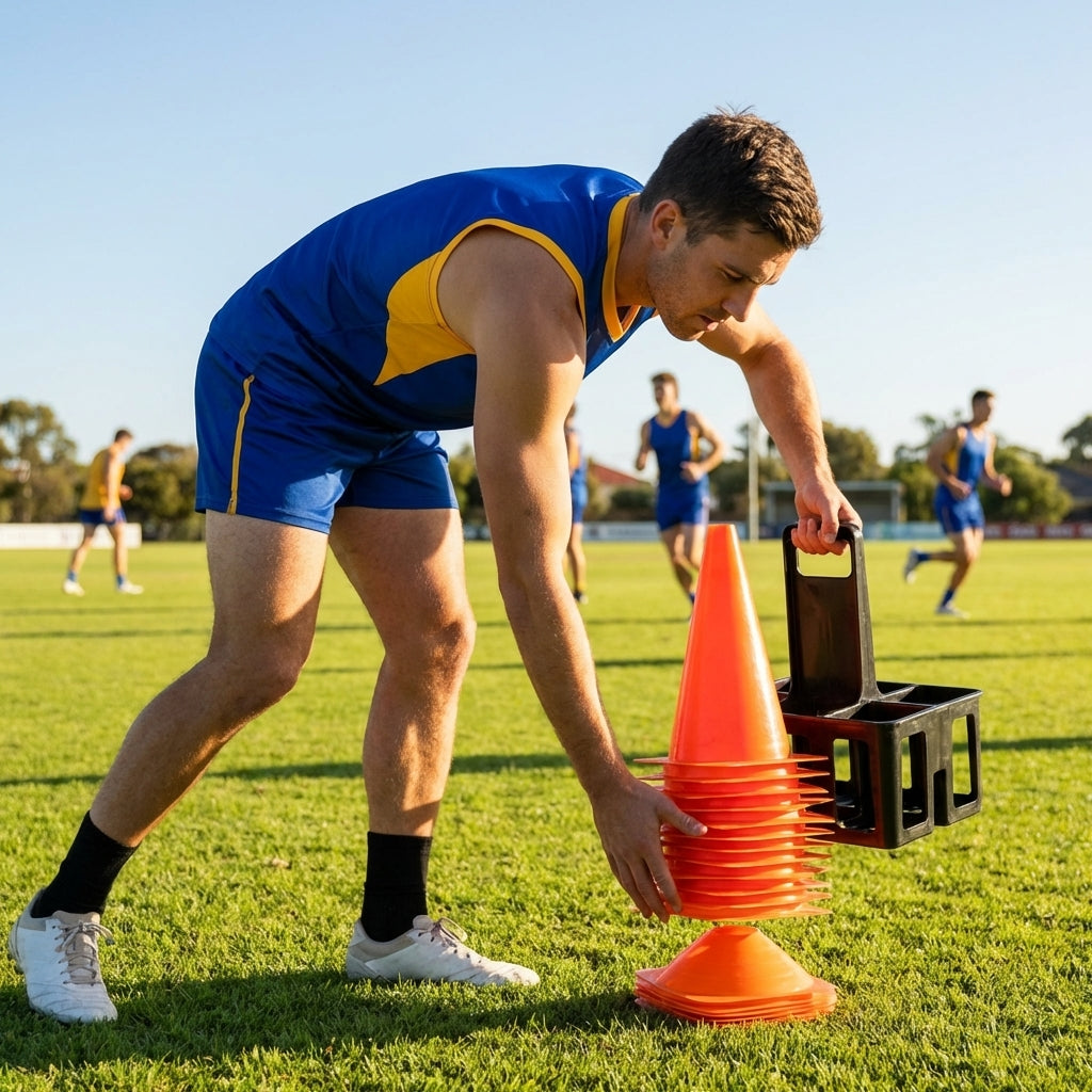 Colourful training marker cones for sports fields