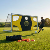 Football goal target sheet with bright yellow banding for training