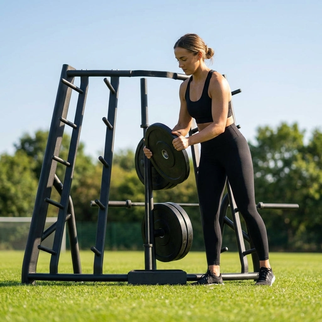 Reinforced steel barbell rack for gym and home use