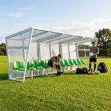 Heavy duty aluminium team shelter with moulded seats