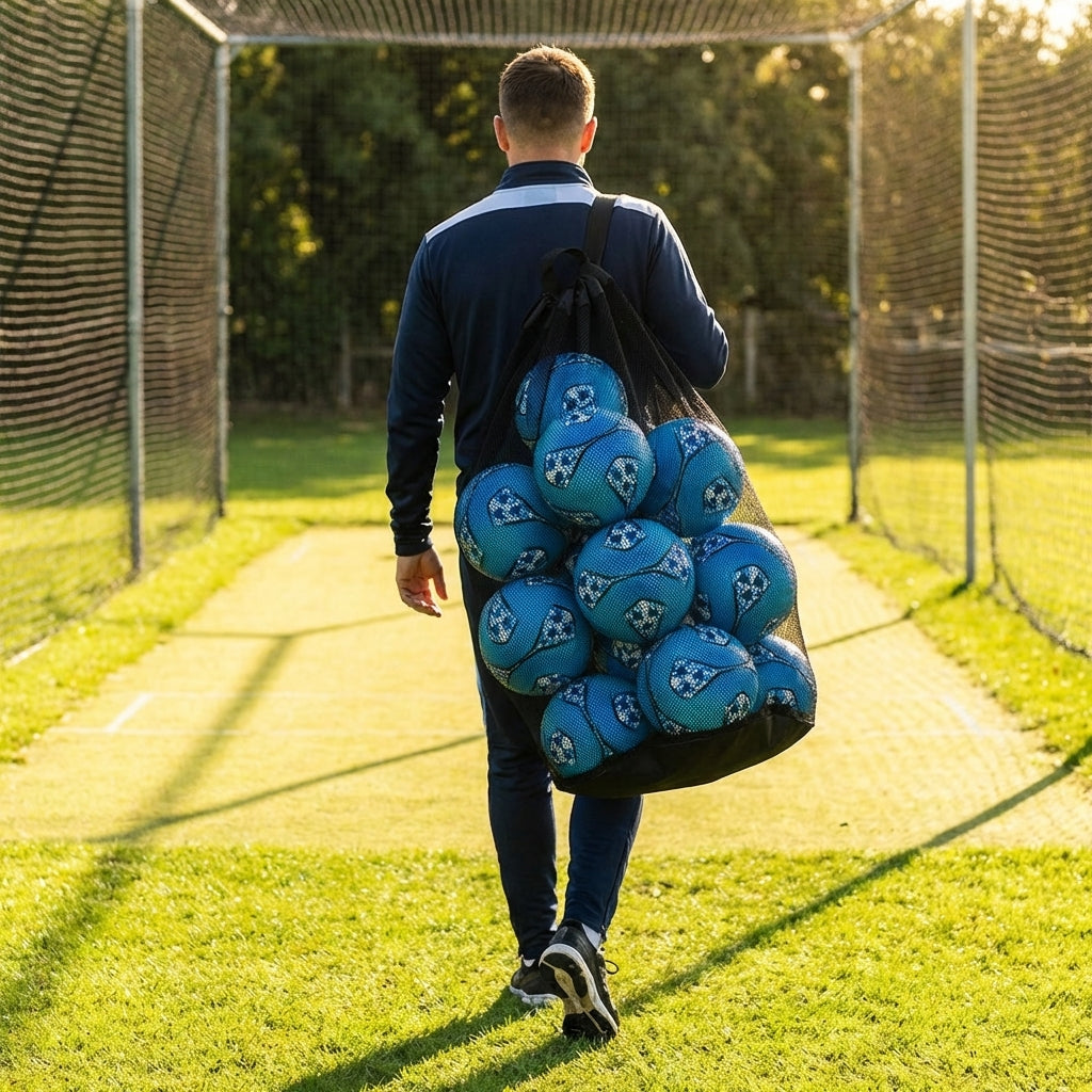 Football carry bag with 12 footballs, durable mesh