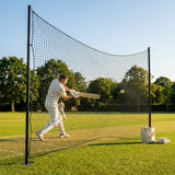 Ball stop netting system with steel posts and HDPP netting