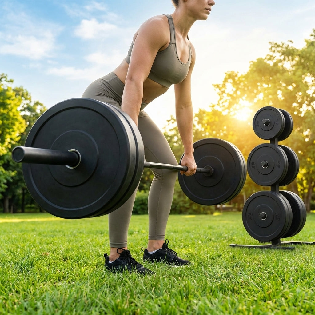 Black Olympic bumper plates made from Virgin rubber