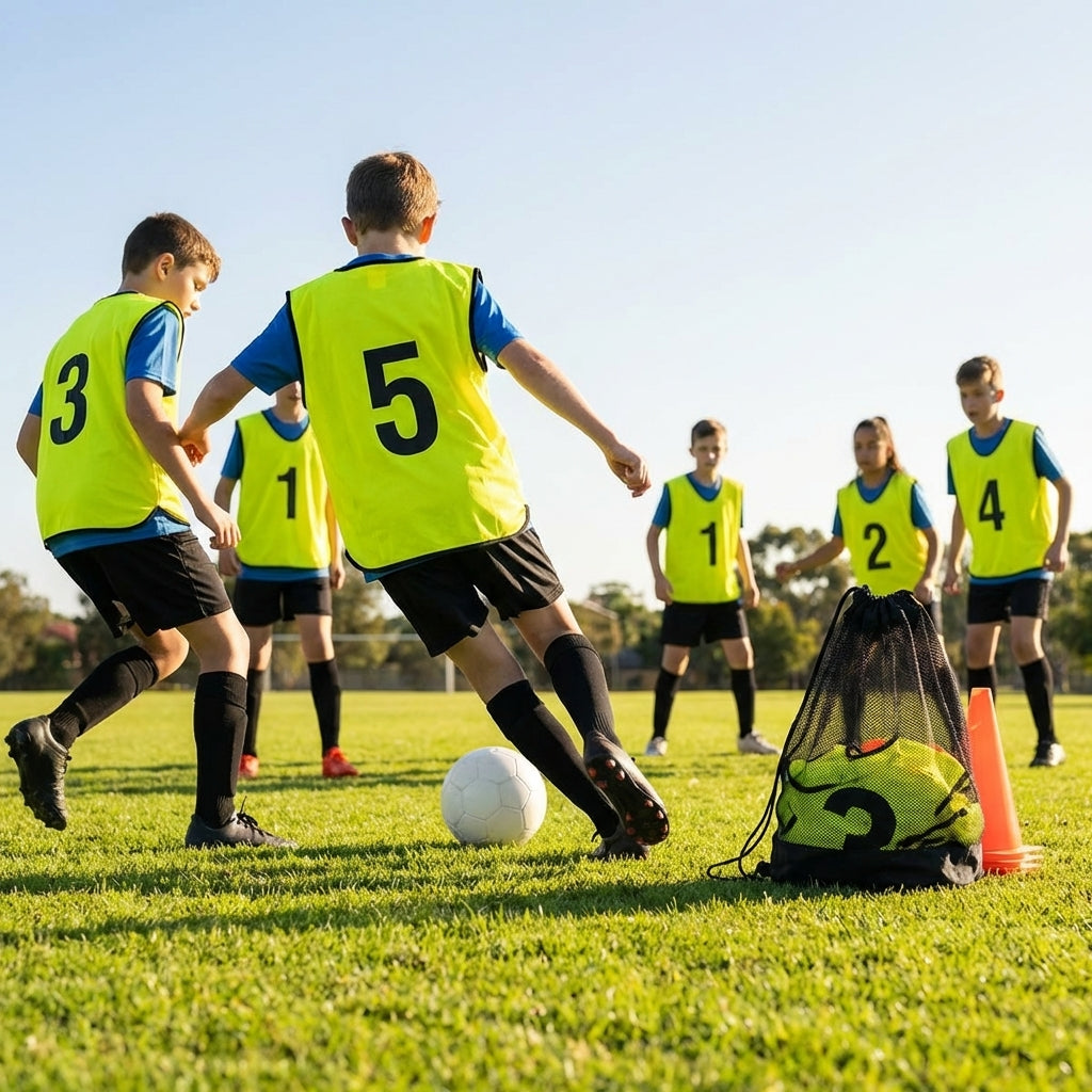Sports team numbered bibs in vibrant colours for all ages