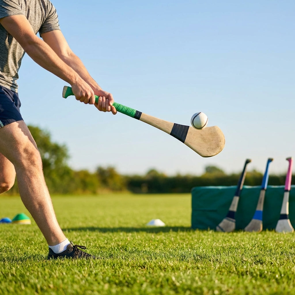Ash Hurling Stick with custom grip colours, ideal for indoor and outdoor sports