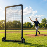 Softball pitching screen with steel frame and foam padding