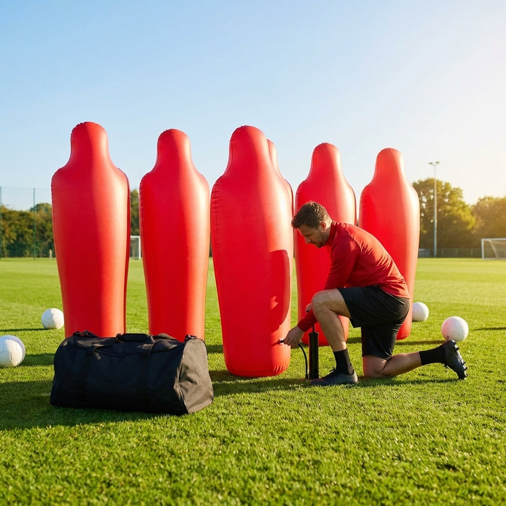 Inflatable football mannequins available in multiple sizes for training use
