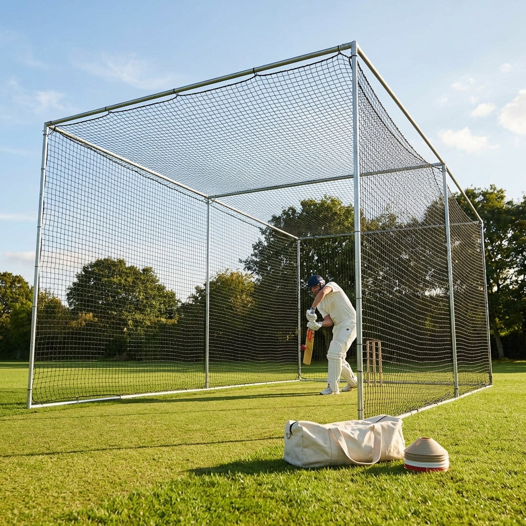 Cricket nets made from HDPE, available in various sizes for indoor and outdoor use