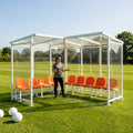 Heavy duty aluminium team shelter with moulded seats