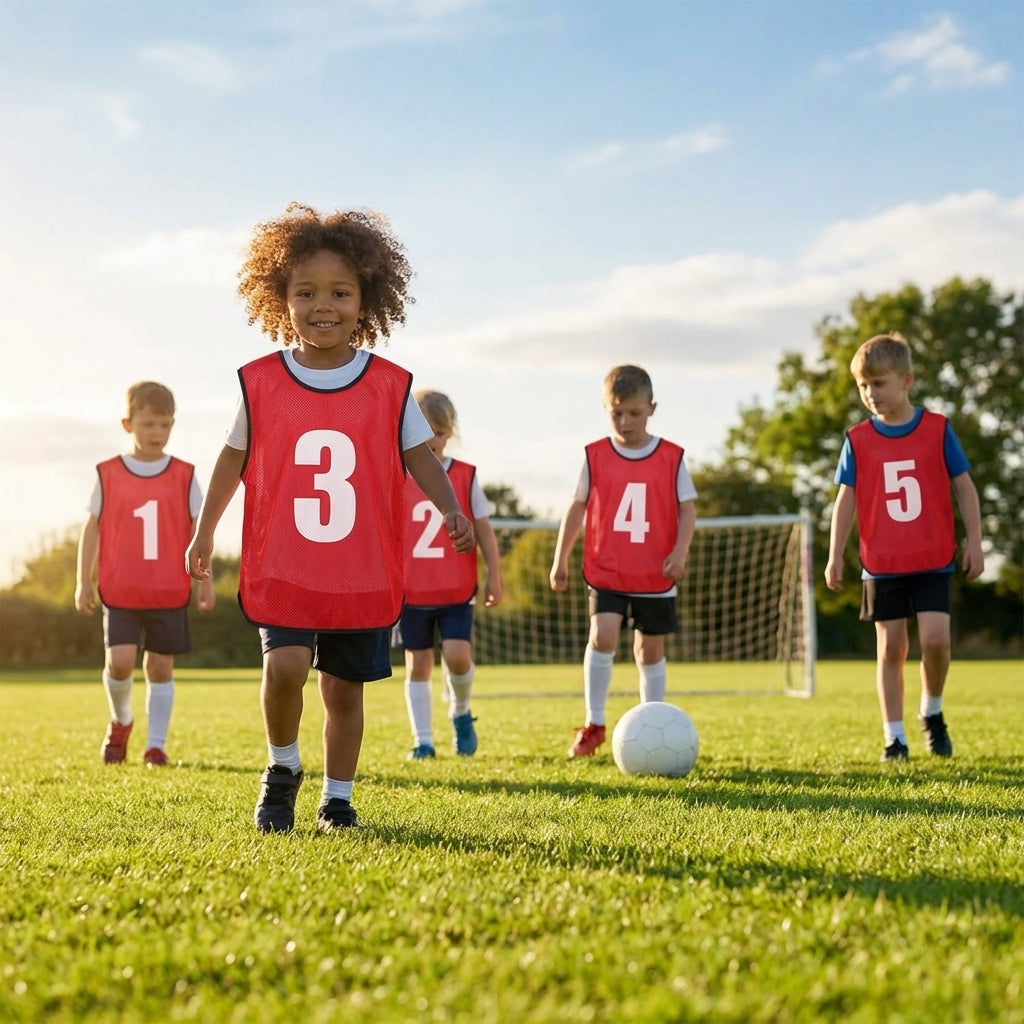 Sports team numbered bibs in vibrant colours for all ages
