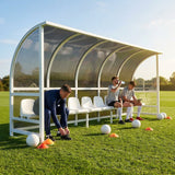 Fixed team shelter with aluminium frame and polycarbonate panels for sports