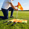 Spring loaded rugby corner flags with PVC poles and nylon flags