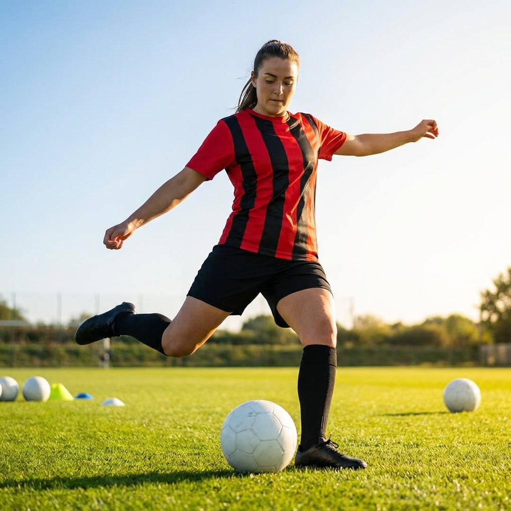 Women's striped football shirts in various colours and sizes