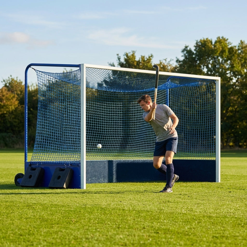 Aluminium hockey goal with reinforced frame for professional use