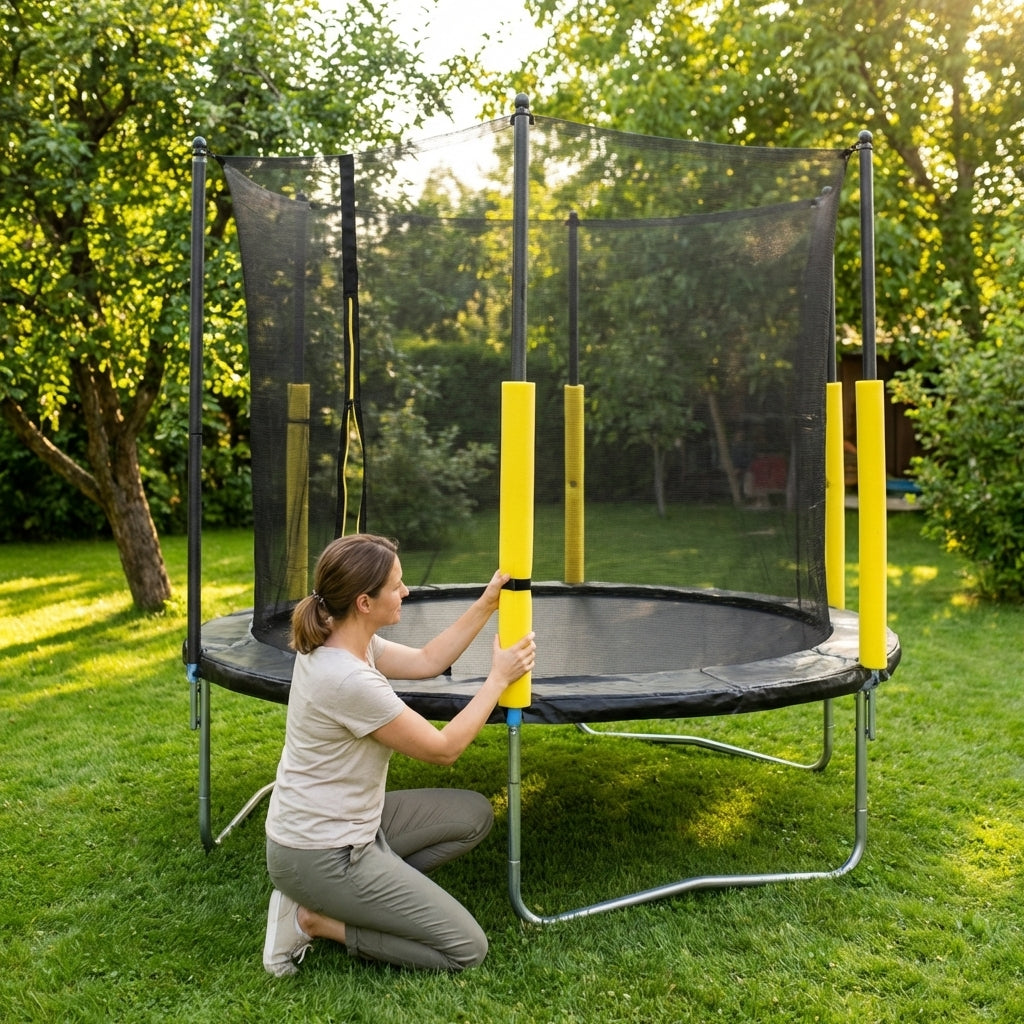 Replacement trampoline pole pads with cushioned protection for outdoor use