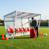 Heavy duty aluminium team shelter with moulded seats