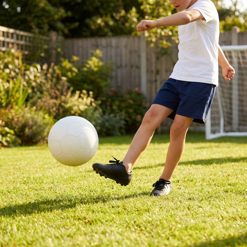 Lightweight garden football with traditional white design and colourful patterns