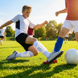 Football shin pads with ankle protectors in black finish