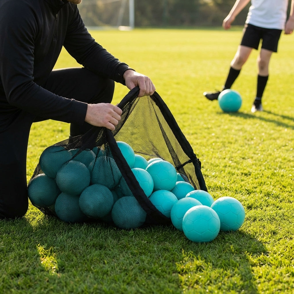 Football carry bag with 12 footballs, durable mesh