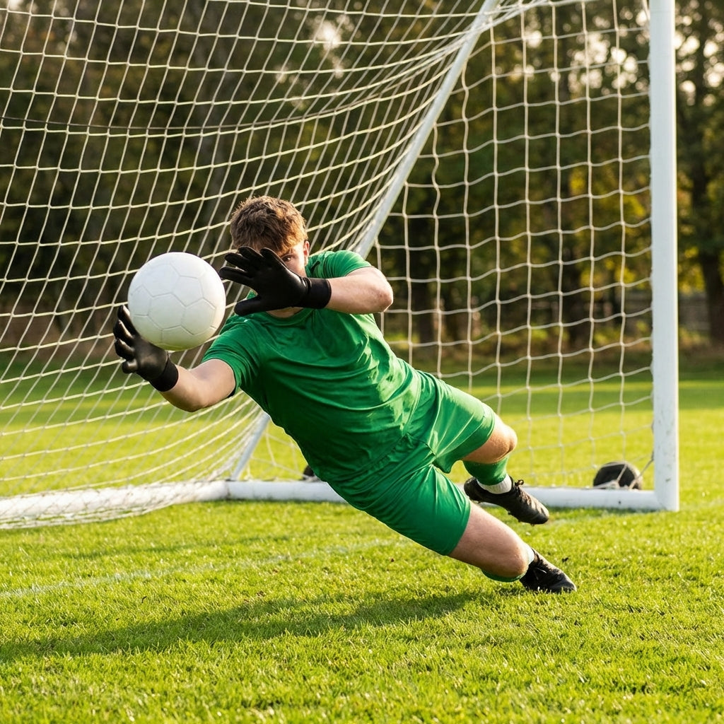 Goalkeeper gloves with latex grip and mesh backhand