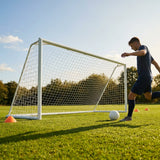 Aluminium socketed football goal with reinforced frame and weatherproof net