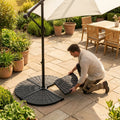 Durable parasol base weights for garden use, available in various sizes and materials