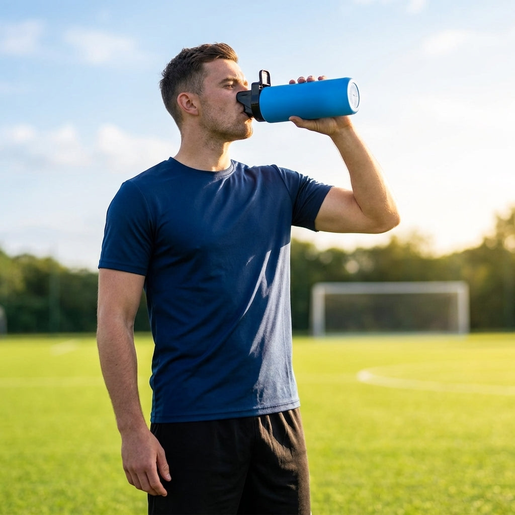 Hygienic water bottle with contactless nozzle for sports use