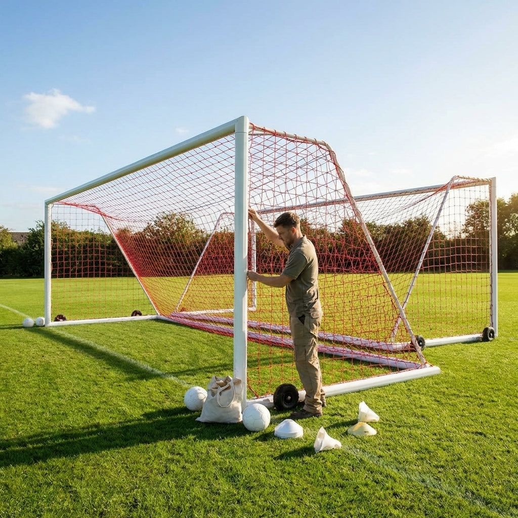 Football goal nets 24 x 8 ft, durable HDPE for clubs and schools
