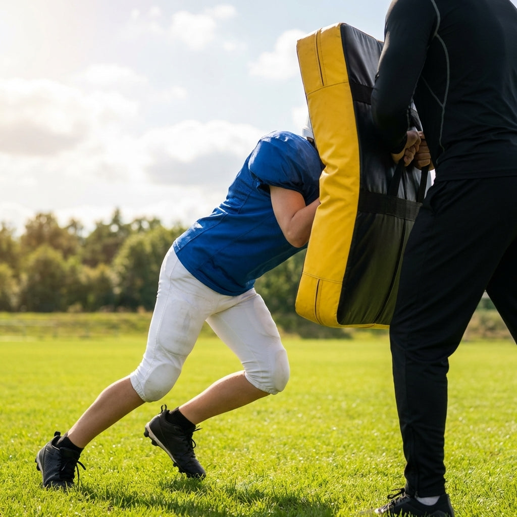 American Football Tackle Shield in blue and black with PVC and foam construction