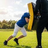American Football Tackle Shield in blue and black with PVC and foam construction