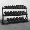 Hex dumbbells with rubber ends and chrome handles