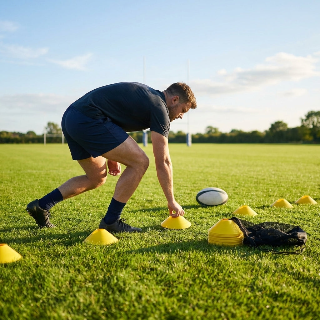 Rugby training marker cones in vibrant colours