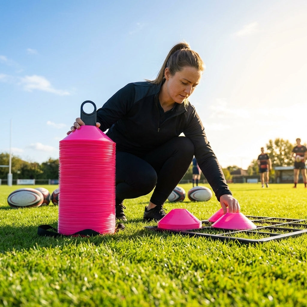 Rugby Training Marker Cones in multiple colours with cone stand