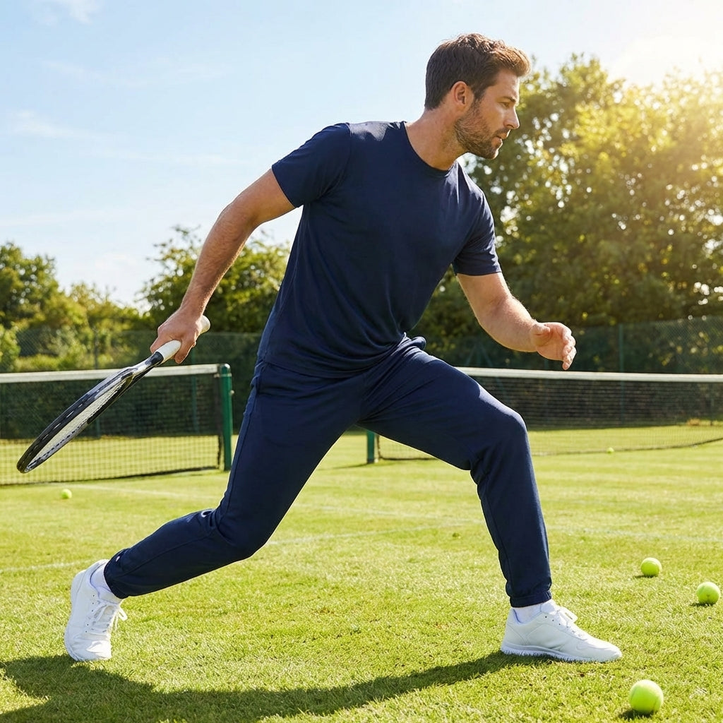 Men's tracksuit bottoms made from 100% polyester, available in six sizes