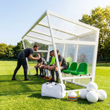 Heavy duty aluminium team shelter with moulded seats