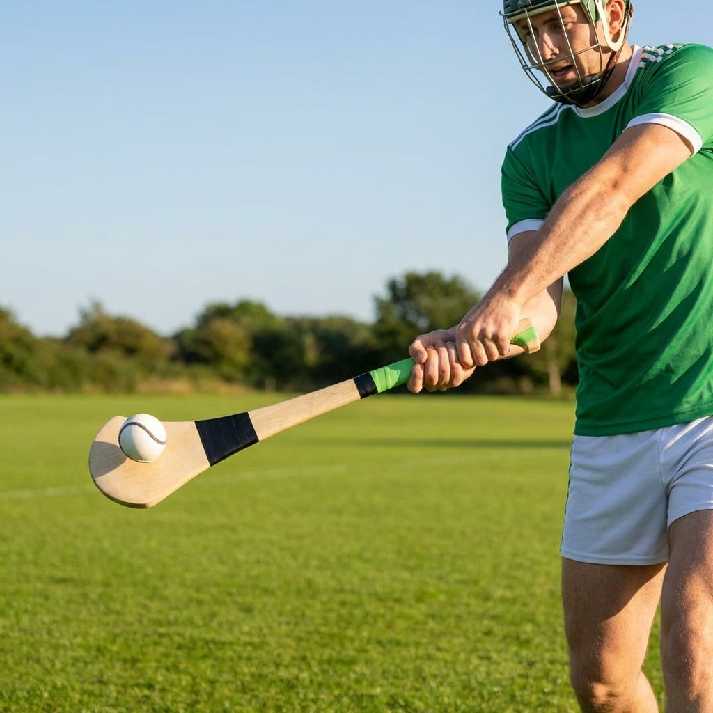 Ash Hurling Stick with custom grip colours, ideal for indoor and outdoor sports