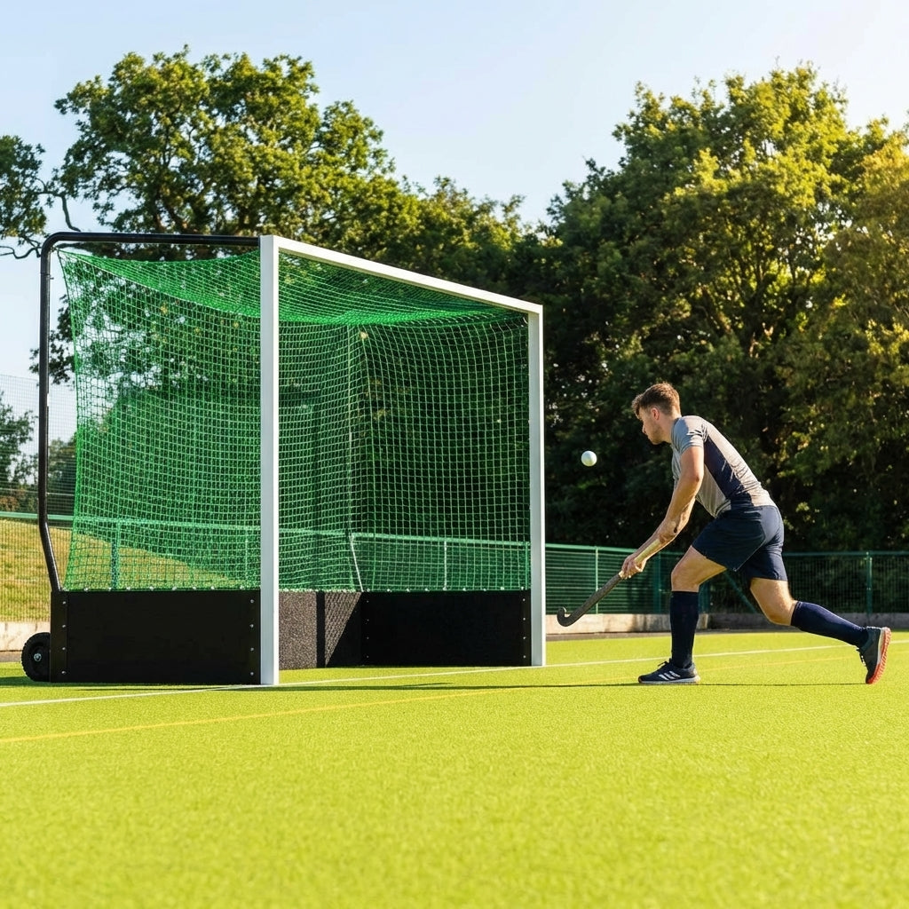 Aluminium hockey goal with reinforced frame for professional use