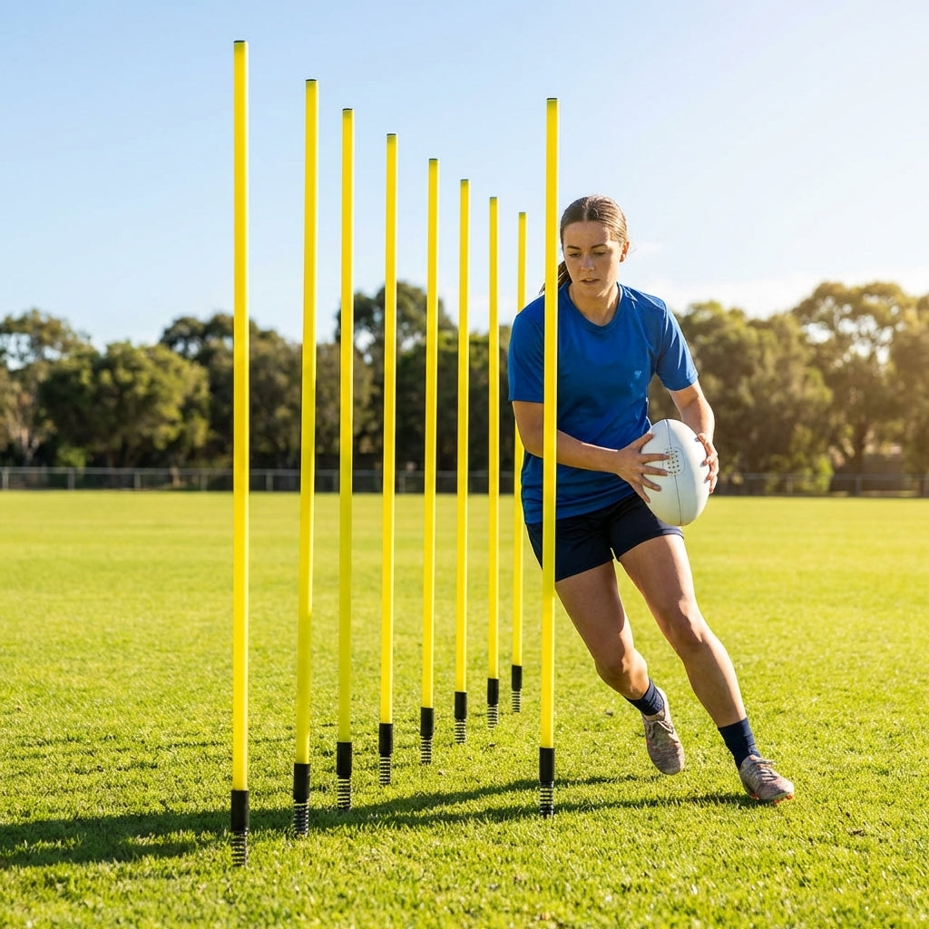 Aussie Rules Slalom Poles in fluorescent yellow for training