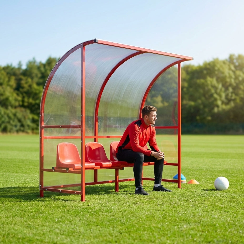 Heavy duty aluminium team shelter with moulded seats