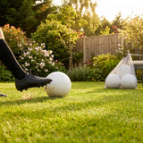 Lightweight garden football with traditional white design and colourful patterns