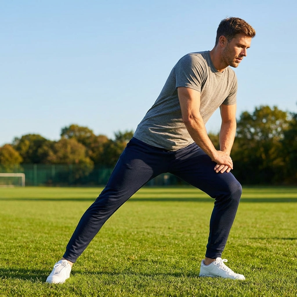 Men's tracksuit bottoms made from 100% polyester, available in six sizes
