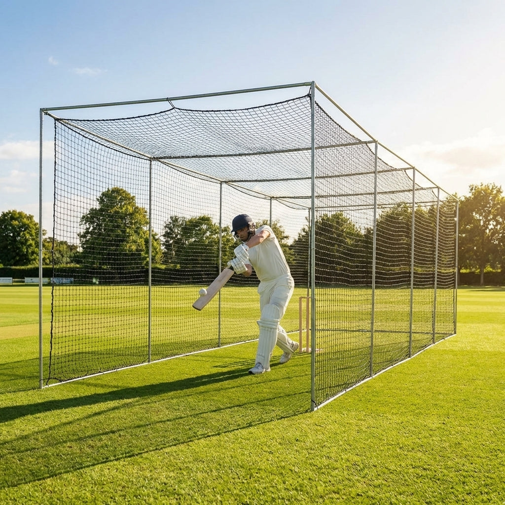 Cricket nets made from HDPE, available in various sizes for indoor and outdoor use