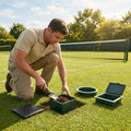 Steel tennis post ground sockets, available in round and square designs