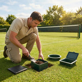 Steel tennis post ground sockets, available in round and square designs
