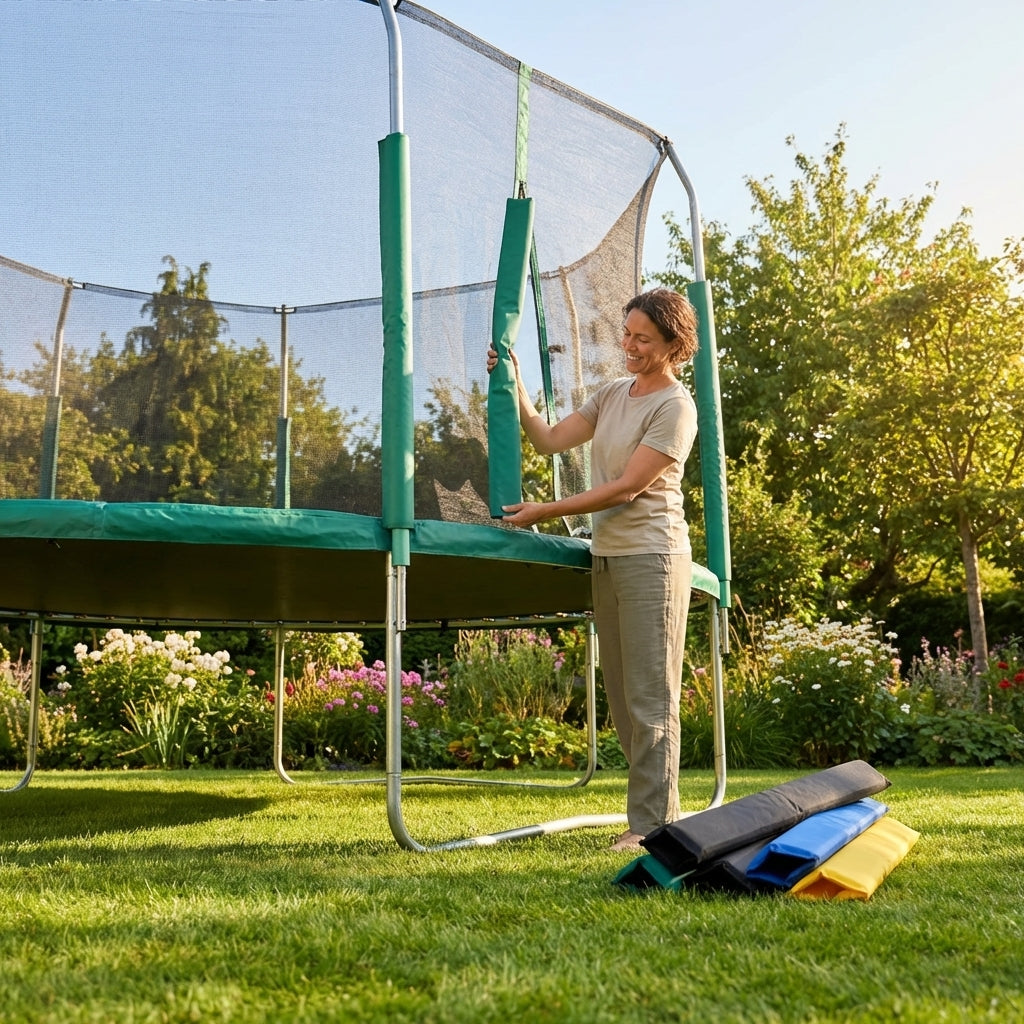 Replacement trampoline pole pads with cushioned protection for outdoor use