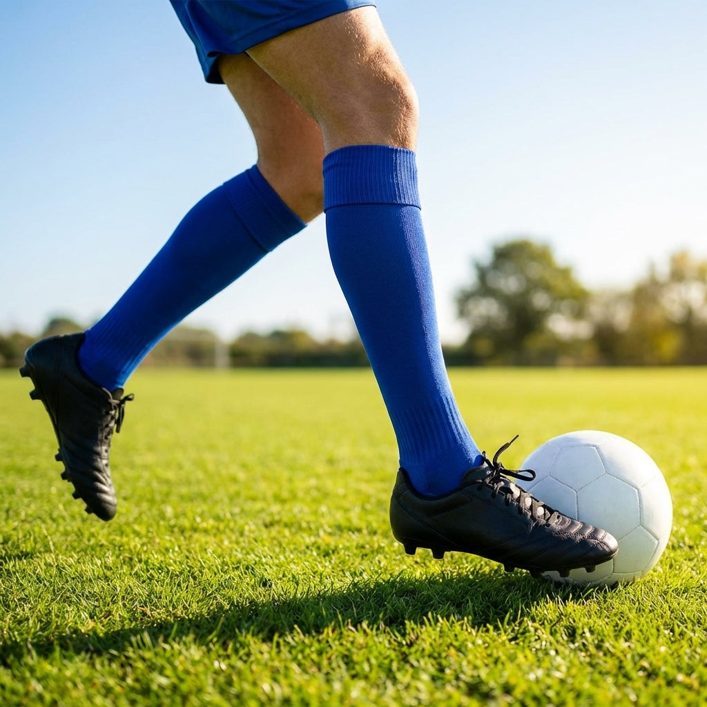 Pre-cut football socks in various sizes and colours for enhanced comfort