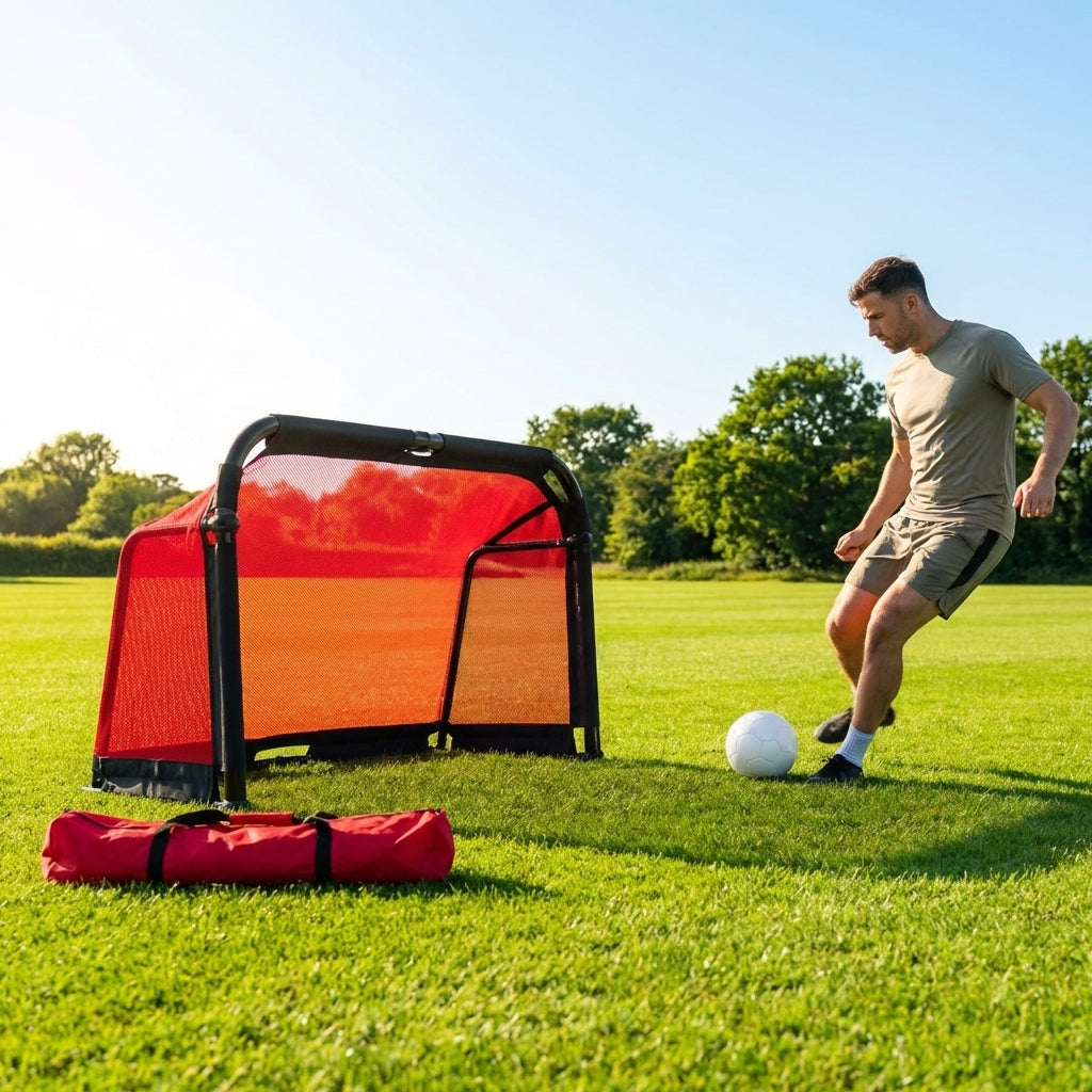 Beach football goal with fluorescent net and aluminium frame